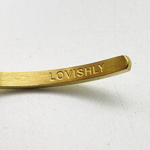 LOVISHLY Gold Tone Engraved Cuff Bracelet Inspirational Quote Adjustable Signed - Picture 4 of 5